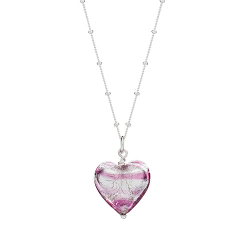 Raspberry Murano Glass Heart Pendant