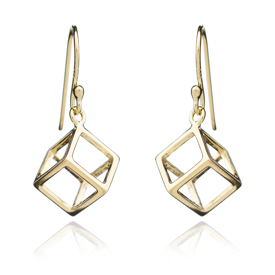 Yellow Gold Square Geometric Earrings
