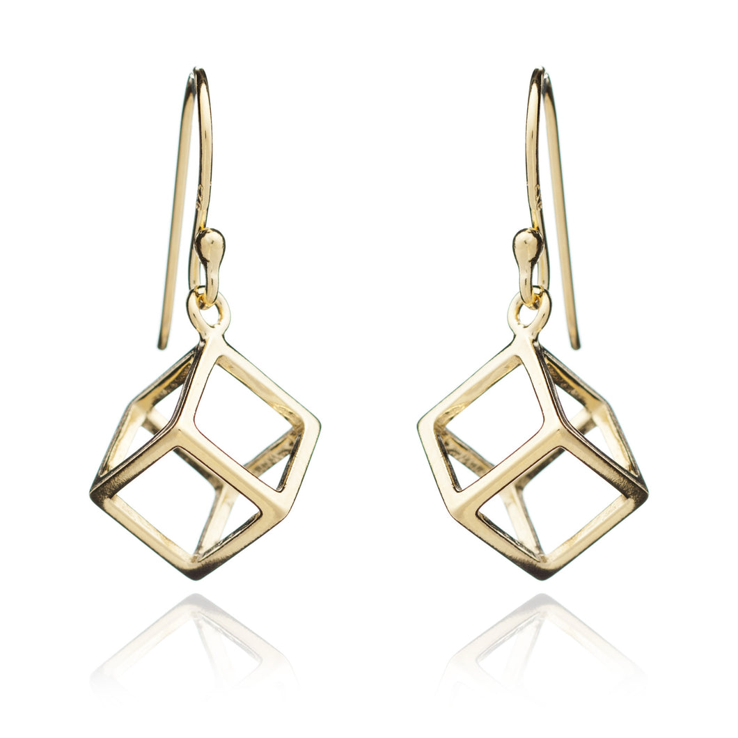 Yellow Gold Square Geometric Earrings