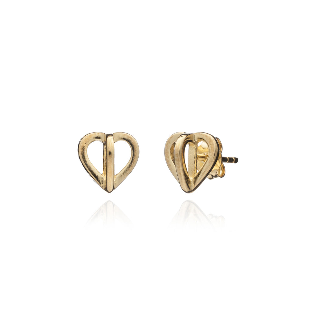 Yellow Gold Heart Geometric Studs