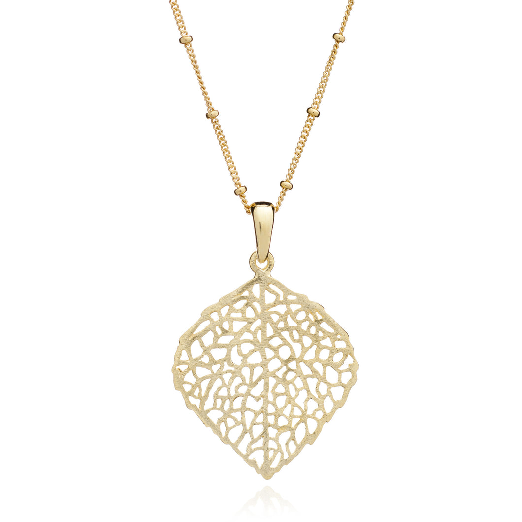 Yellow Gold Skeleton Leaf Pendant