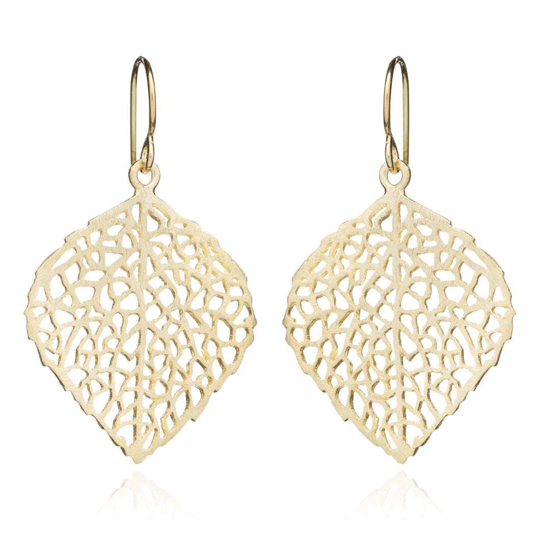 Yellow Gold Skeleton Leaf Earrings