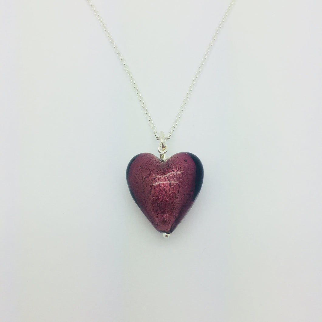 Plum Murano Glass Heart Pendant