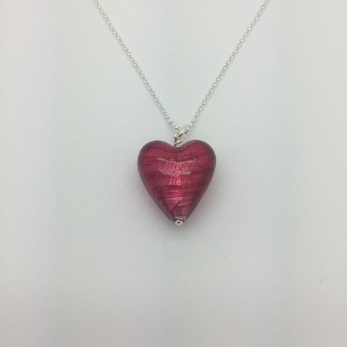 Pink Garnet Murano Glass Heart Pendant
