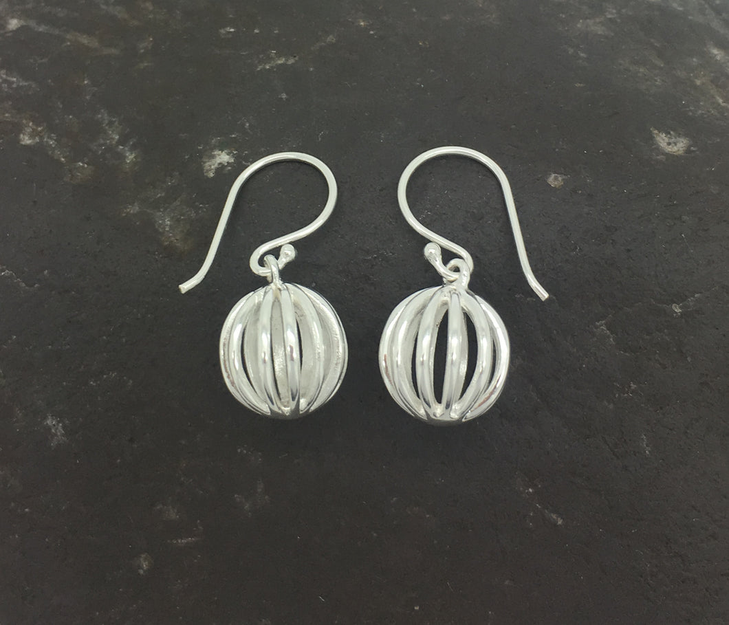 Silver Caged Ball Earrings