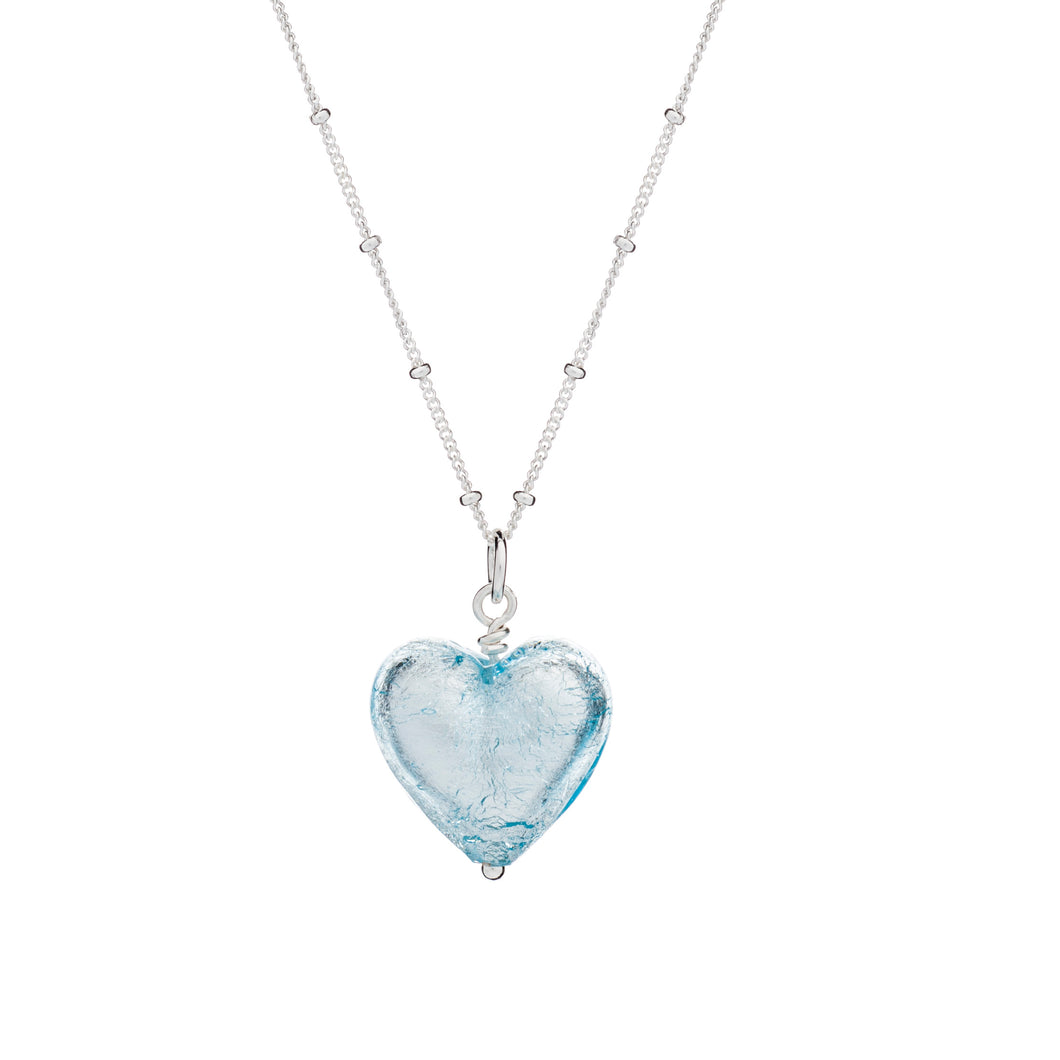 Aqua Murano Glass Heart Pendant