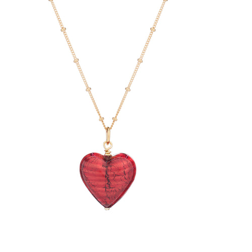 Cranberry Murano Glass Heart Pendant