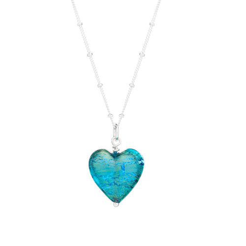 Turquoise Murano Glass Heart Pendant
