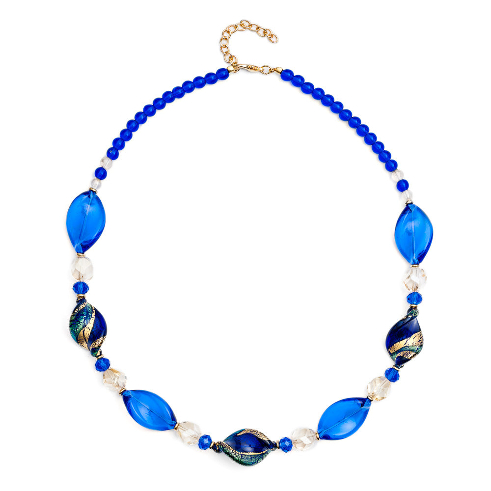 Blue and Gold Murano Glass Twist Necklace