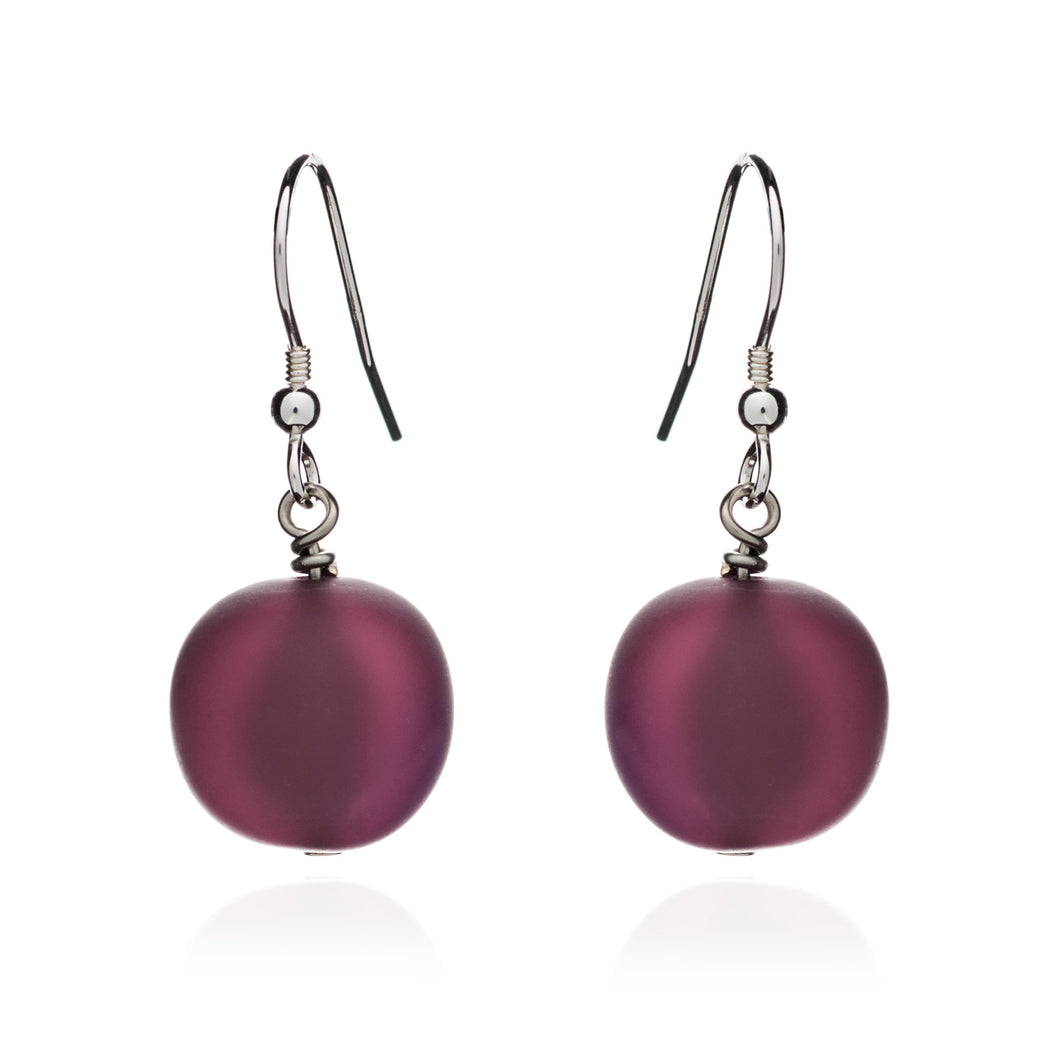 Plum Frosted Murano Glass Earrings