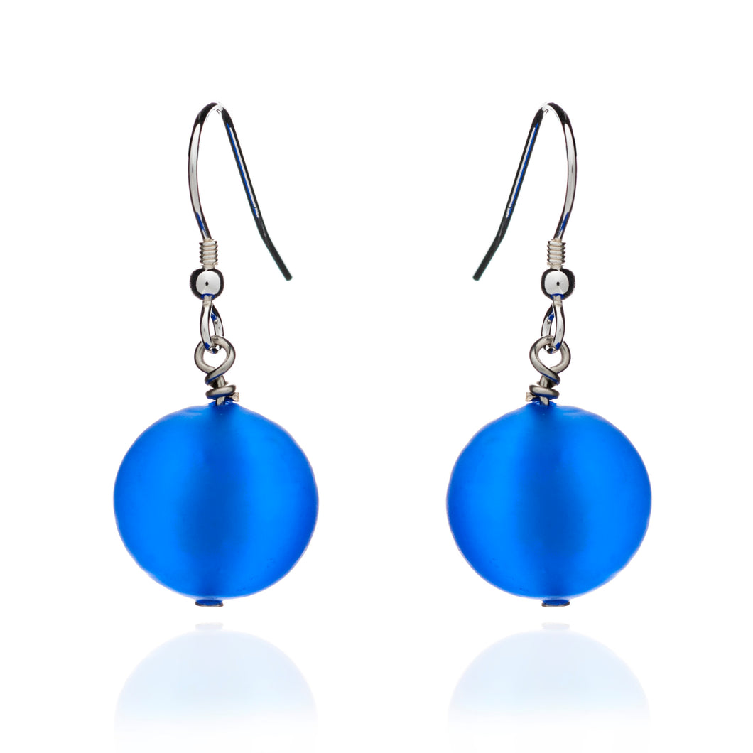 Blue Frosted Murano Glass Earrings