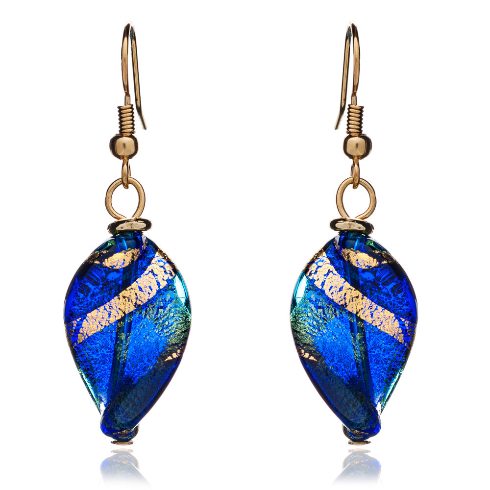 Twist Murano Glass Drop Earrings, Blue/Gold