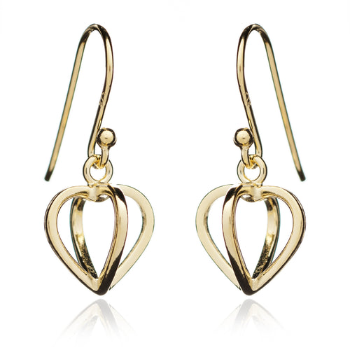 Yellow Gold Geometric Heart Earrings