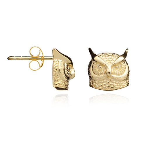 Gold Long-earred Owl Stud Earrings