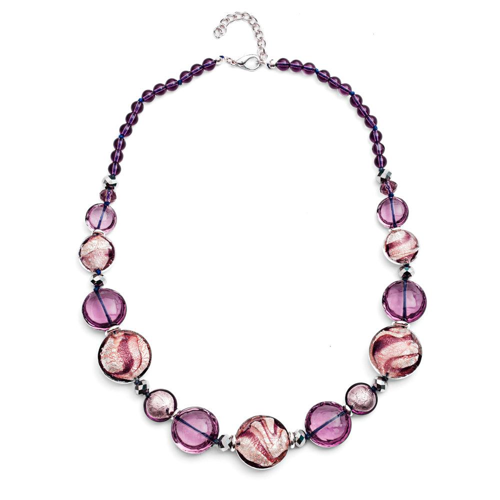 Plum Candy Cane Murano Glass Necklace