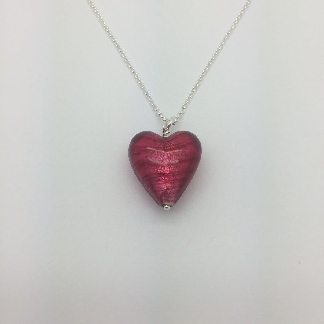 Pink Garnet Murano Glass Heart Pendant